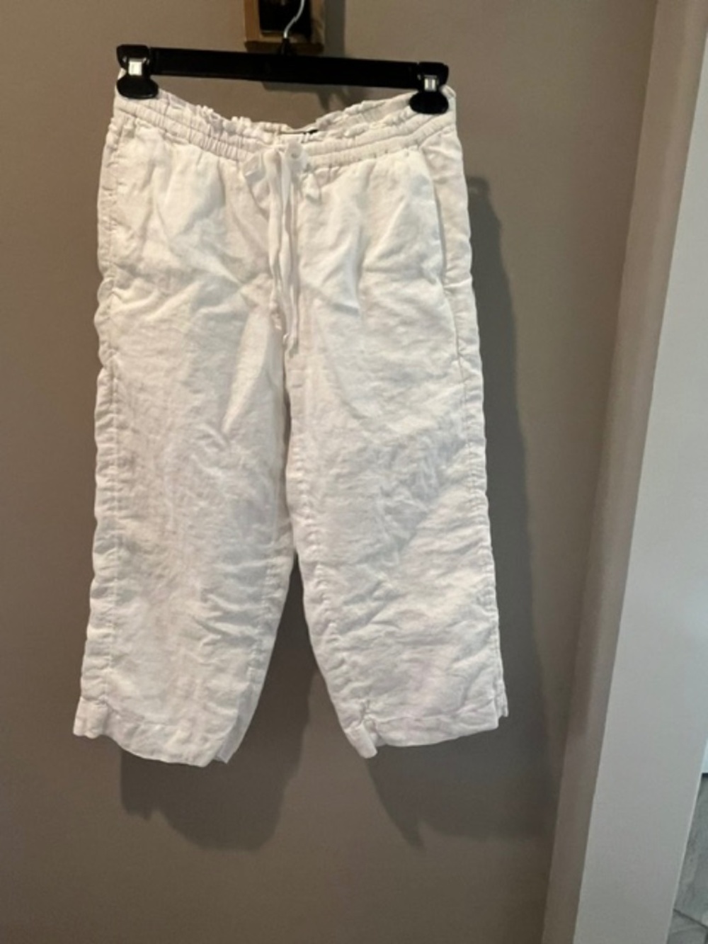 J.Crew White 100% Linen Wide Leg Elastic Waist Cropped Pants Sz S Coastal Preppy - Picture 2 of 12